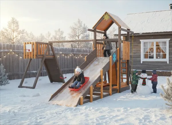 Всесезонная Грид мод.2 SF 2 - детская деревянная площадка 3.25 x 3.25 x 8.09 м, возраст 3-14 лет