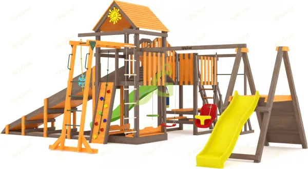 Всесезонная Мостик 2 с трубой SF - детская деревянная площадка 3.25 x 3.25 x 8.57 м, возраст 3-14 лет