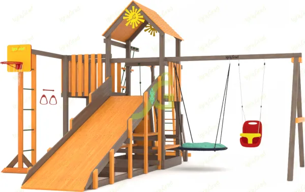 Всесезонная Спорт 4 SF - детская деревянная площадка 3.47 x 6.43 x 6.98 м, возраст 3-14 лет