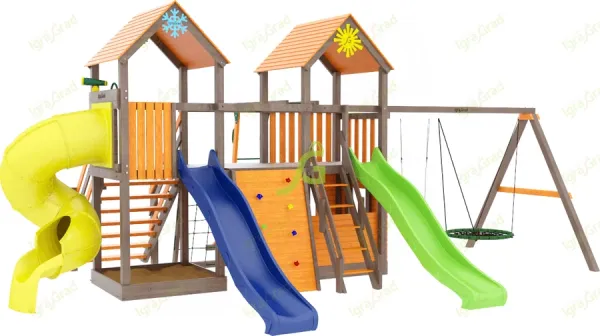 Классик Комбо с трубой 2.1 м - детская деревянная площадка 3.25 м, возраст 3-14 лет