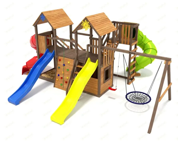 Панда Фани Gride мод.1 - детская деревянная площадка 3.25 x 5.26 x 5.79 м, возраст 3-14 лет