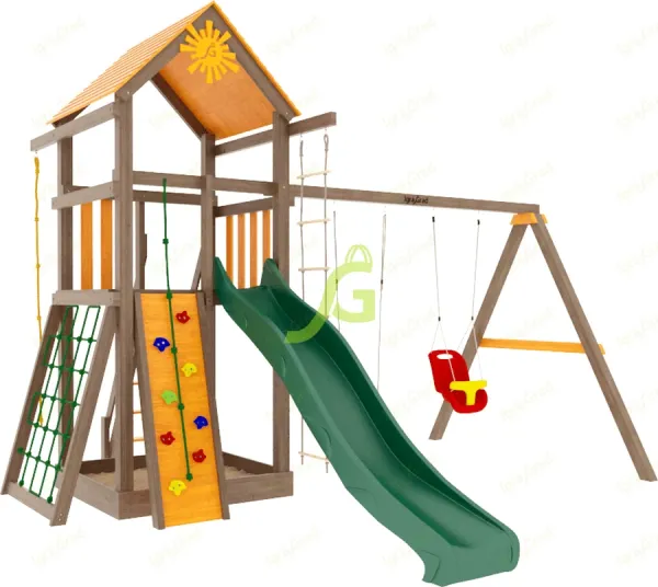 Панда Фани Gride с трубой 2.1 м - детская деревянная площадка 3.25 x 4.4 x 4.66 м, возраст 3-14 лет