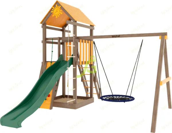 Панда Фани Gride с WorkOut - детская деревянная площадка 3.25 x 4.50 x 7.25 м, возраст 3-14 лет