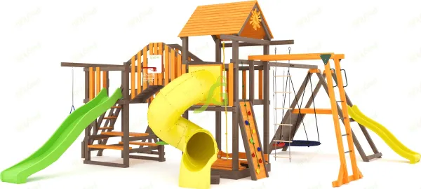 Панда Фани Мостик 2 с трубой 2.1 м - детская деревянная площадка 3.25 м, возраст 3-14 лет