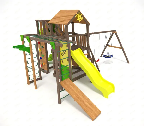 Панда Фани с балконом (две трубы) - детская деревянная площадка 3.25 м, возраст 3-14 лет