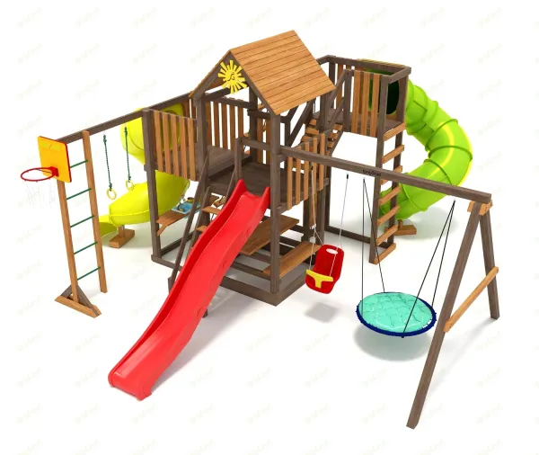 Панда Фани с балконом мод.1 - детская деревянная площадка 3.25 м, возраст 3-14 лет