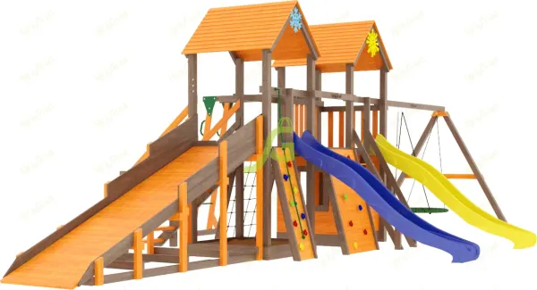 Панда Фани с балконом мод.1 и трубой - детская деревянная площадка 3.25 м, возраст 3-14 лет