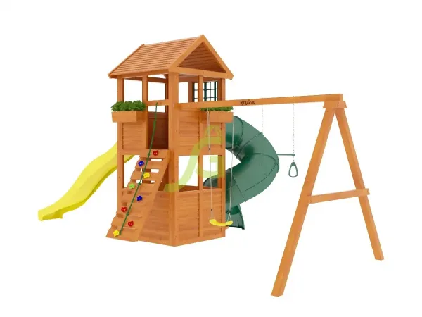 Клубный домик 2 с трубой - детская деревянная площадка 3.40 x 3.78 x 7.34 м, возраст 3-14 лет