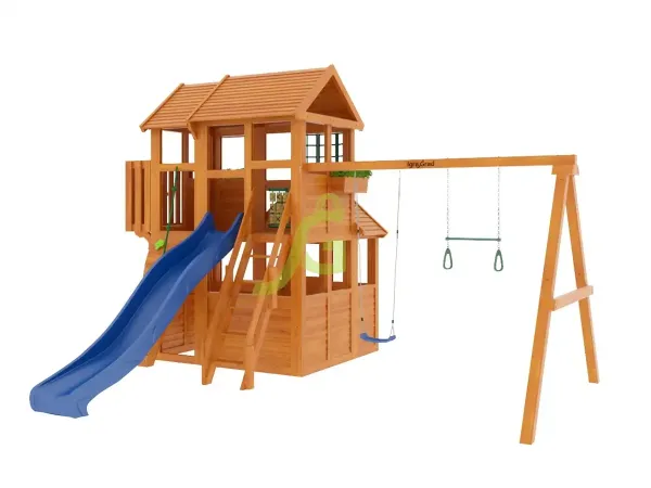 Клубный домик 2 с трубой и рукоходом - детская деревянная площадка 3.40 x 3.78 x 7.34 м, возраст 3-14 лет