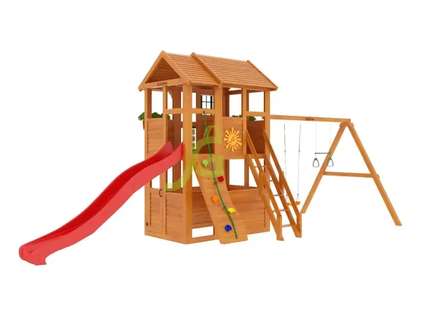 Клубный домик с трубой - детская деревянная площадка 3.40 x 3.78 x 6.70 м, возраст 3-14 лет