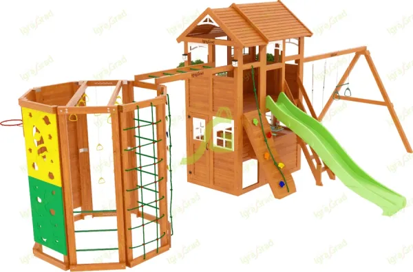 Клубный домик 2 с трубой и рукоходом Люкс - детская деревянная площадка 3.40 x 3.78 x 7.34 м, возраст 3-14 лет