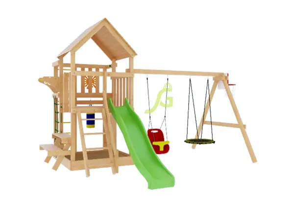 Крафт Про 3 с трубой - детская деревянная площадка 2.95 x 3.65 м, возраст 3-14 лет