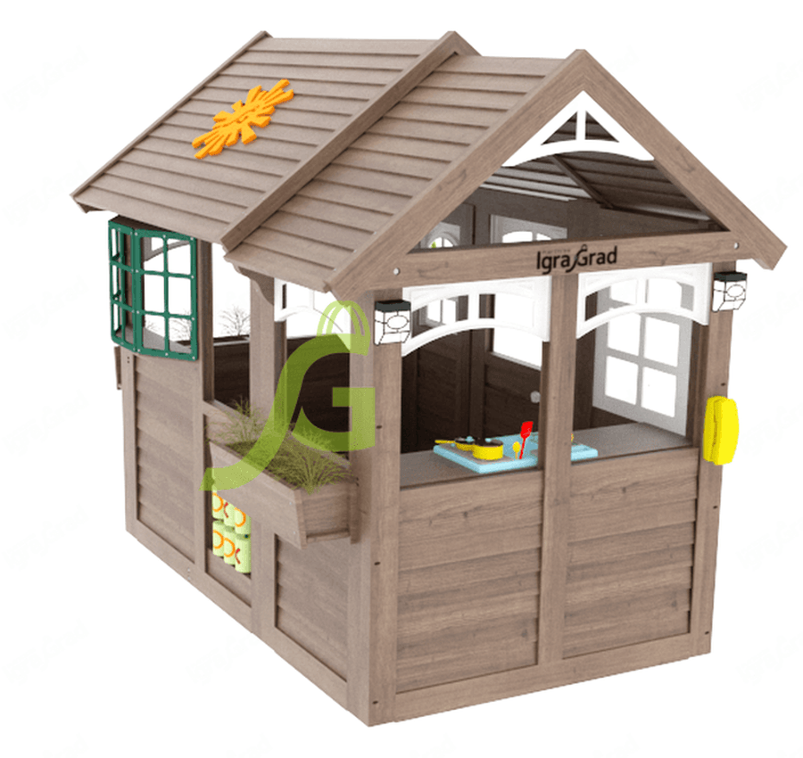 Детский домик Коттедж 2 - деревянная площадка, возраст 3-9 лет
