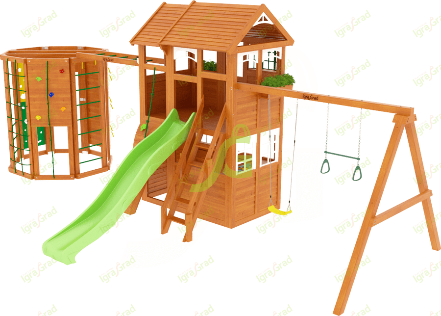 Клубный домик 2 с Воркаут Люкс - деревянная площадка, возраст 3-12 лет