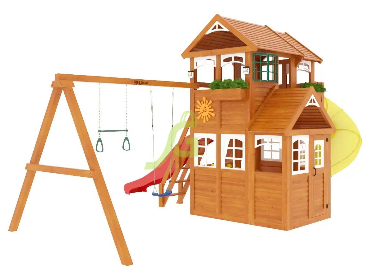 Клубный домик 3 с трубой Люкс - деревянная площадка, возраст 3-12 лет