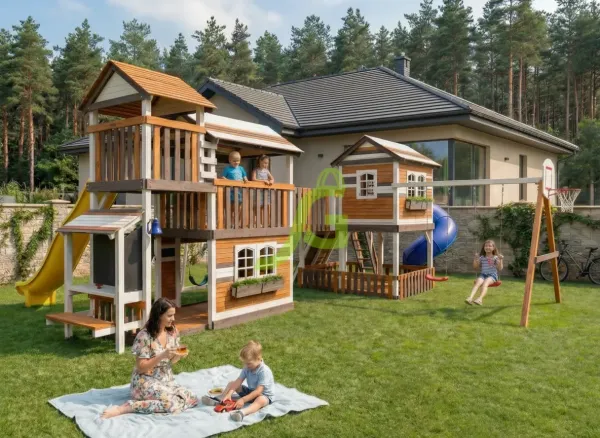 Домик 7 мод.1 - детская деревянная площадка 3.80 x 5.75 x 6.67 м, возраст 3-14 лет