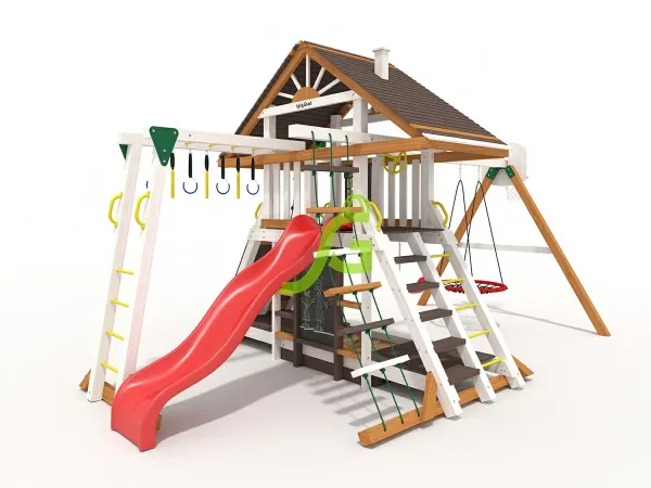 Крепость Фани Deluxe 2 мод.1 - детская деревянная площадка 3.70 x 4.00 x 6.52 м, возраст 3-14 лет