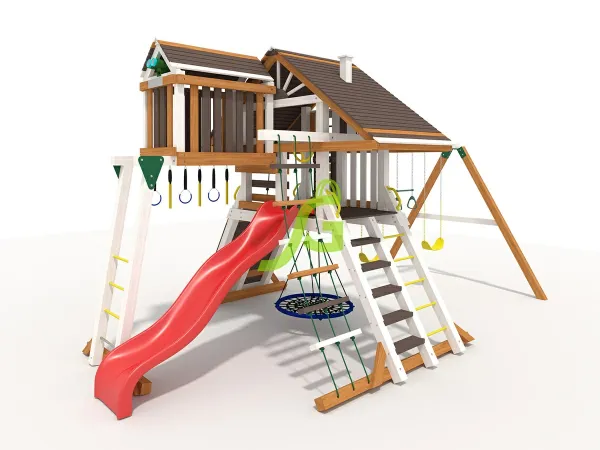 Крепость Фани Deluxe 2 мод.2 - детская деревянная площадка 3.70 x 4.00 x 6.52 м, возраст 3-14 лет