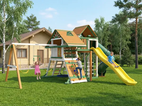 Крепость Фани Deluxe 3 мод.2 - детская деревянная площадка 3.70 x 5.80 x 7.75 м, возраст 3-14 лет