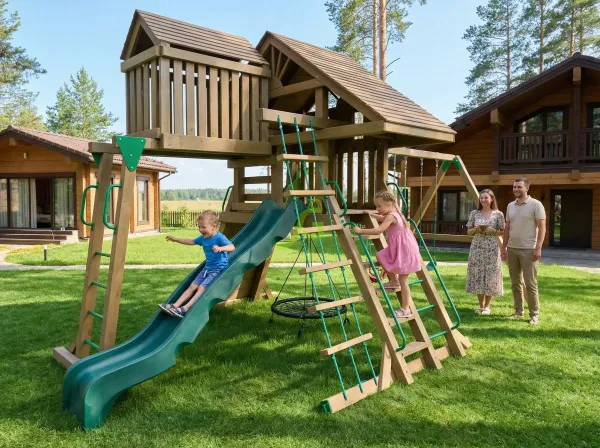 Крепость Фани Deluxe - детская деревянная площадка 3.00 x 5.50 x 6.52 м, возраст 3-12 лет