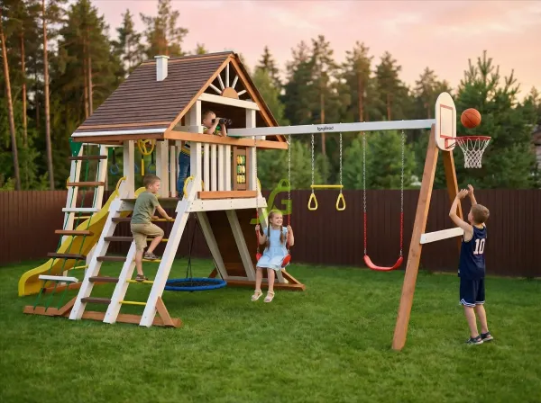 Крепость Фани Deluxe+ мод.1 - детская деревянная площадка 3.70 x 5.80 x 7.75 м, возраст 3-14 лет