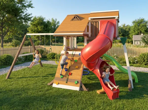 Крепость Фани Deluxe+ мод.2 - детская деревянная площадка 3.70 x 5.60 x 7.75 м, возраст 3-14 лет