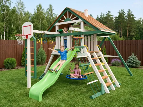 Крепость Фани с рукоходом (дерево) мод.1 - детская деревянная площадка 3.00 x 5.50 x 6.52 м, возраст 3-12 лет