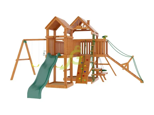 Шато с трубой (дерево) - детская деревянная площадка 3.70 x 4.55 x 5.40 м, возраст 3-12 лет