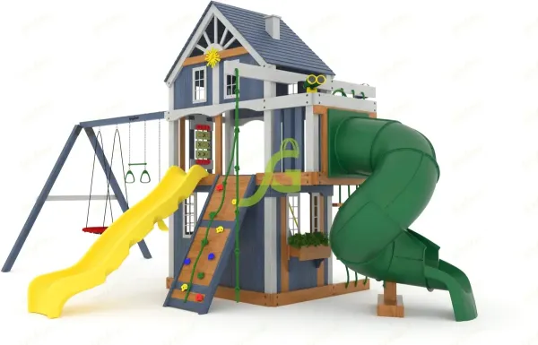 Шато с трубой (дерево) мод.1 - детская деревянная площадка 3.70 x 4.55 x 5.40 м, возраст 3-12 лет