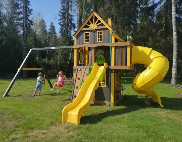 Шато с трубой (домик) мод.1 - детская деревянная площадка 3.70 x 4.55 x 5.40 м, возраст 3-12 лет