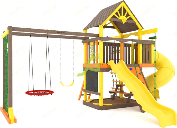 Шато с трубой (домик) мод.2 - детская деревянная площадка 3.70 x 4.55 x 5.40 м, возраст 3-12 лет