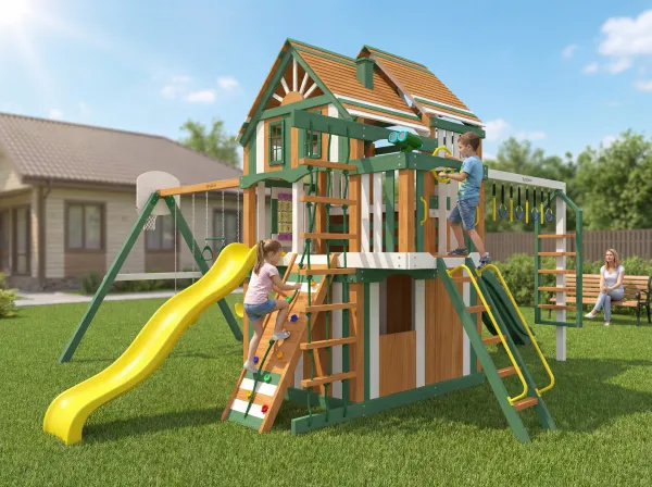Великан 2 (домик) мод.2 - детская деревянная площадка 3.70 x 4.55 x 6.30 м, возраст 3-14 лет