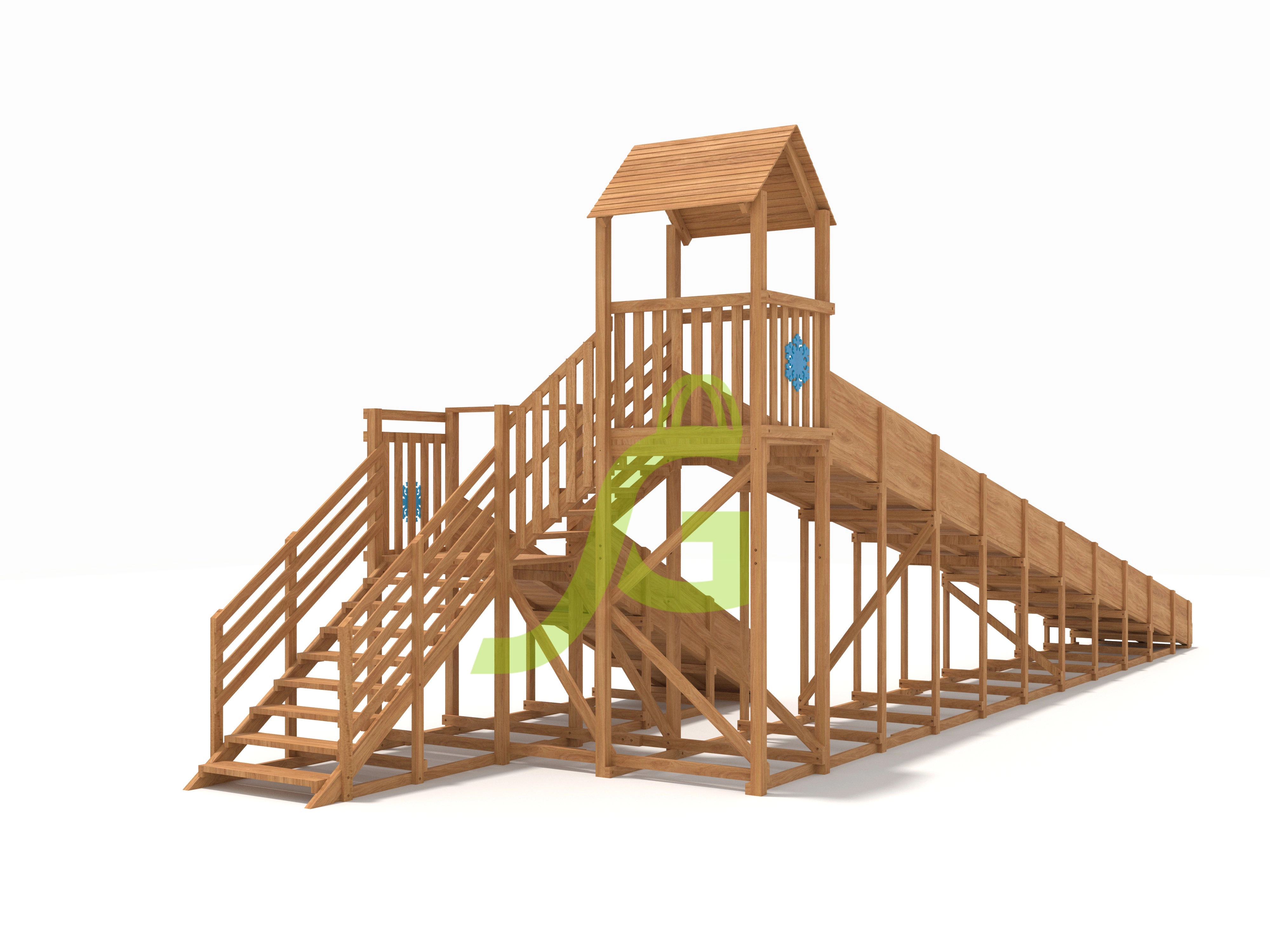 "Snow Fox 12 м" с двумя скатами - деревянная площадка, возраст 3-12 лет