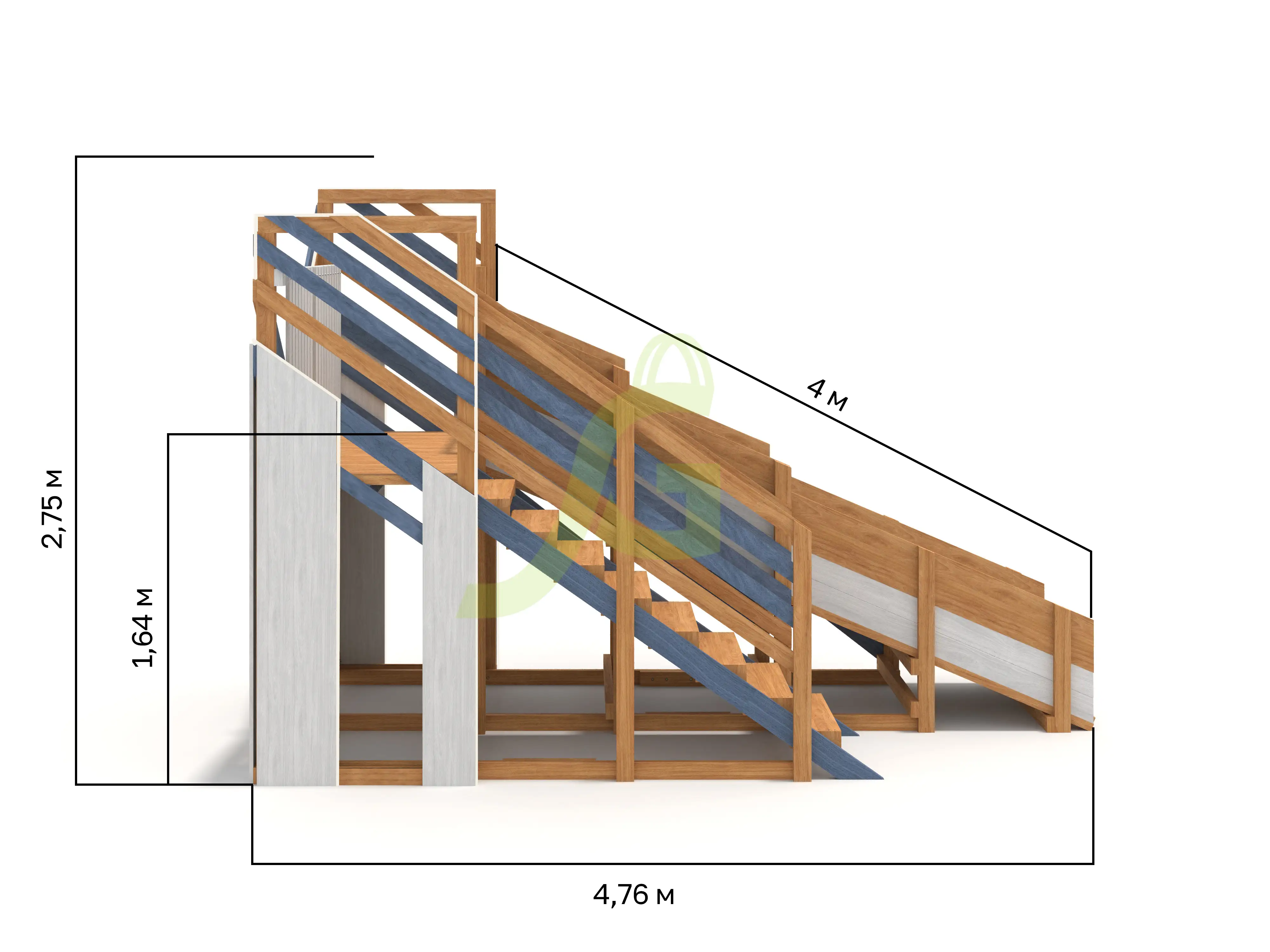 Деревянная зимняя горка "Snow Fox", длина ската 4 м мод.3 - деревянная площадка, возраст 3-12 лет