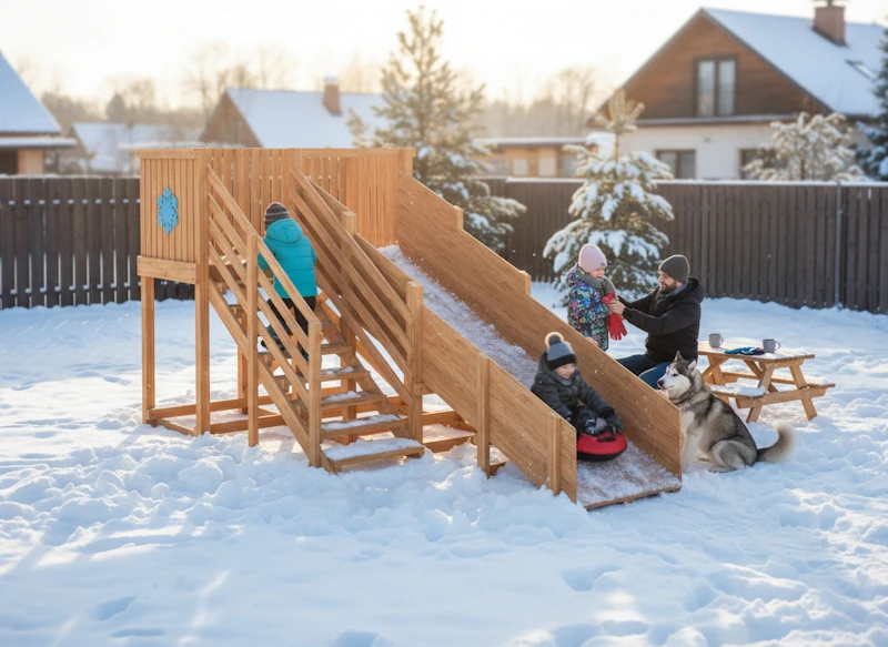 Деревянная зимняя горка "Snow Fox", скат 4 м - деревянная площадка, возраст 3-12 лет
