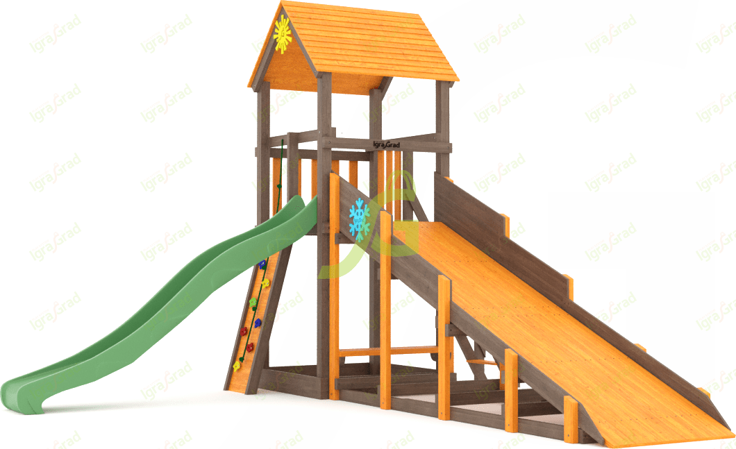 Всесезонная площадка С Тауер со скалодромом SF2 - деревянная площадка, возраст 3-10 лет