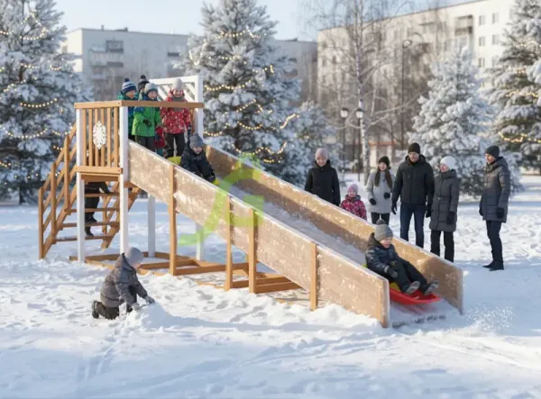 Зимняя горка 4 м Неокрашенная - деревянная площадка, возраст 3-12 лет
