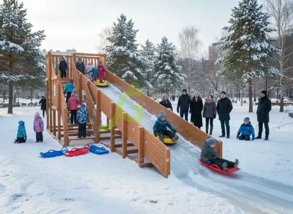 Зимняя горка 8 м - детская деревянная площадка 3.3 x 2.61 x 8.99 м, возраст 5-14 лет
