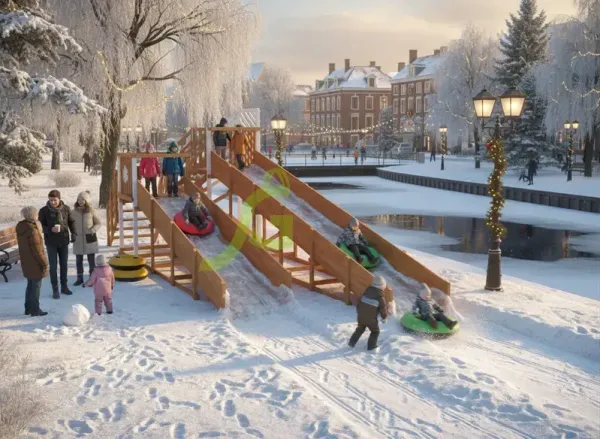 Зимняя горка 8 м Неокрашенная - детская деревянная площадка 3.3 x 2.61 x 8.99 м, возраст 5-14 лет